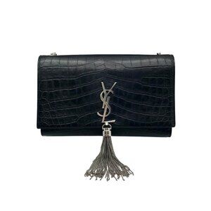 Yves Saint Laurent Black Croc Embossed Leather Kate Shoulder Bag